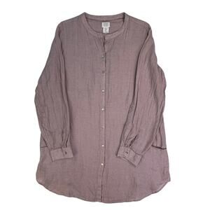 Sigrid Olsen 100% Linen Tunic Shirt M Mauve Pink Roll Tab Pockets Lagenlook